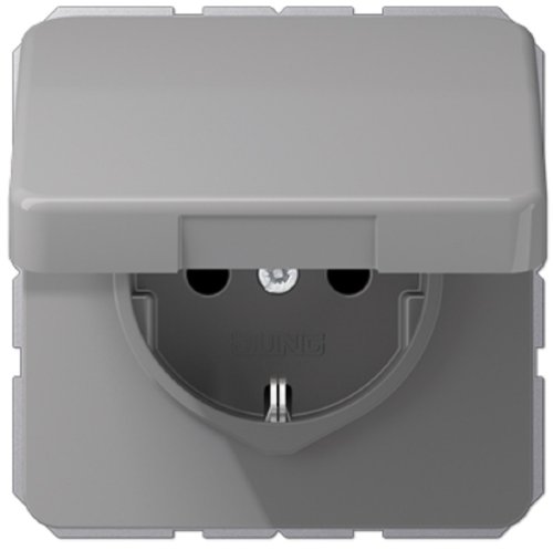 Розетка с заземлением без рамки Jung CD500 1-м. крышка шторки для IP44 серый картинка